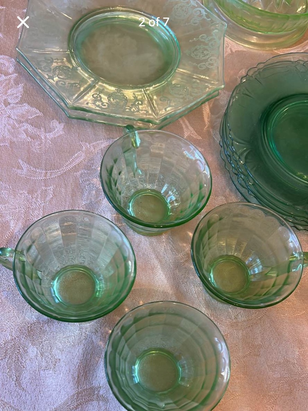 Uranium Glass Lot— 12 pieces — Vintage Green Glass Dinnerware Glows in the Dark - Picture 2 of 7